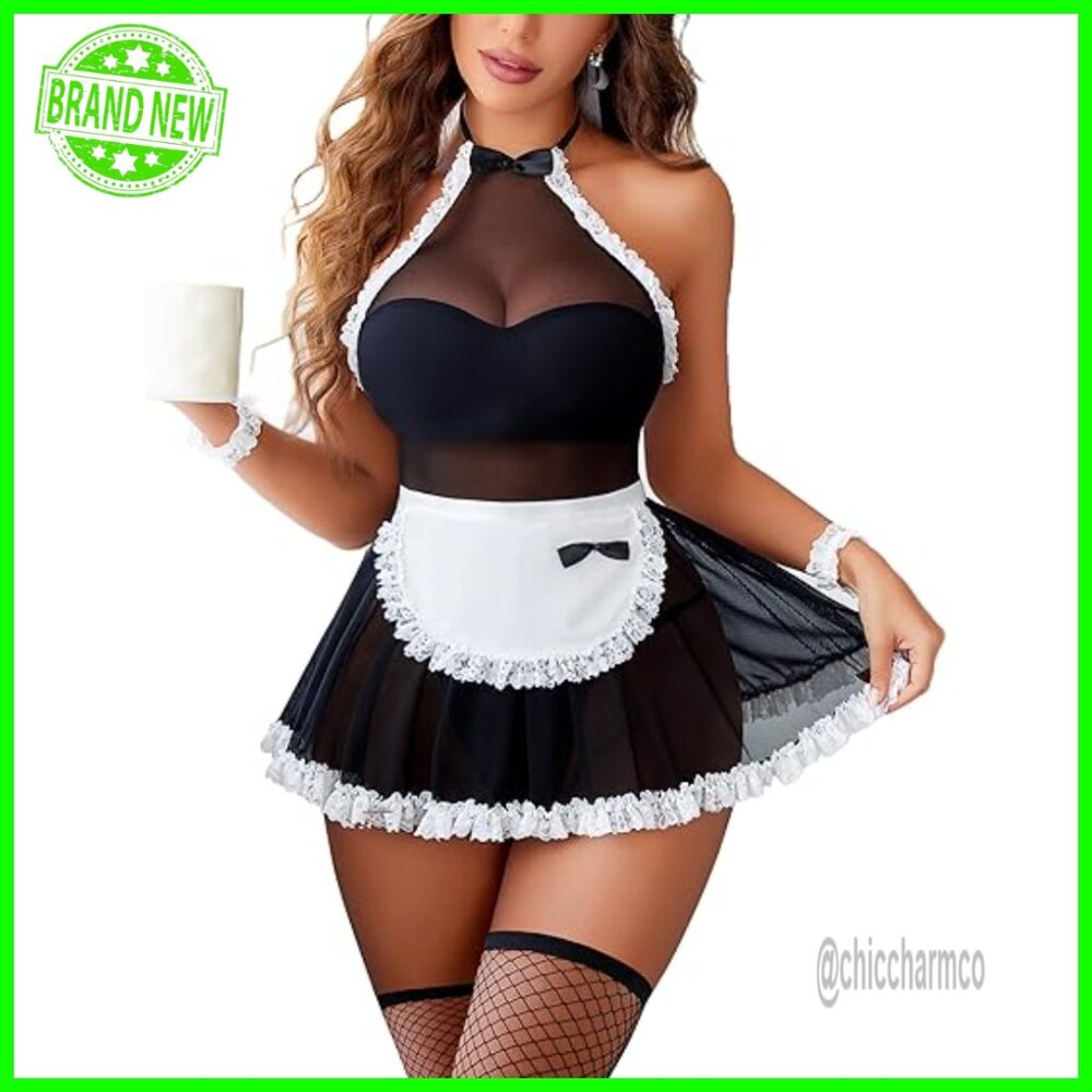 Sexy Lace Babydoll Set with Apron and Accessories, X-Large Slim Fit